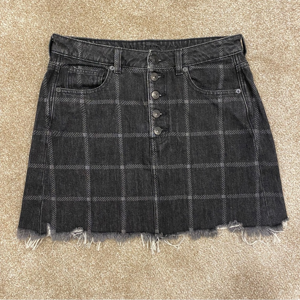 American Eagle Black Plaid Mini Skirt